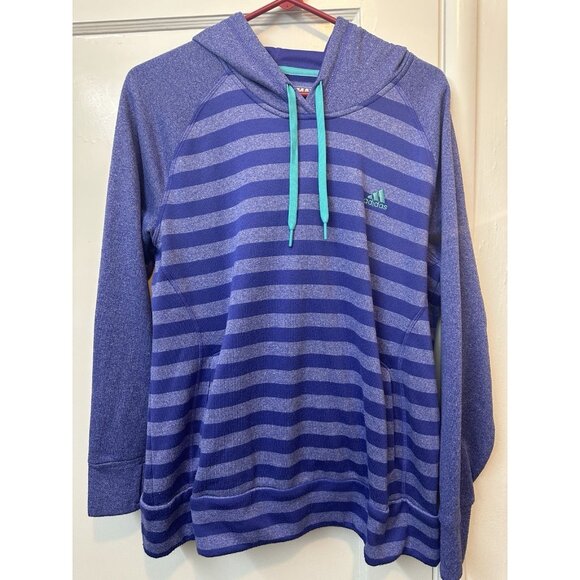 adidas Tops - Adidas Ultimate Hoodie XL Blue Striped Pullover‎ Climawarm Athletic Sweatshirt